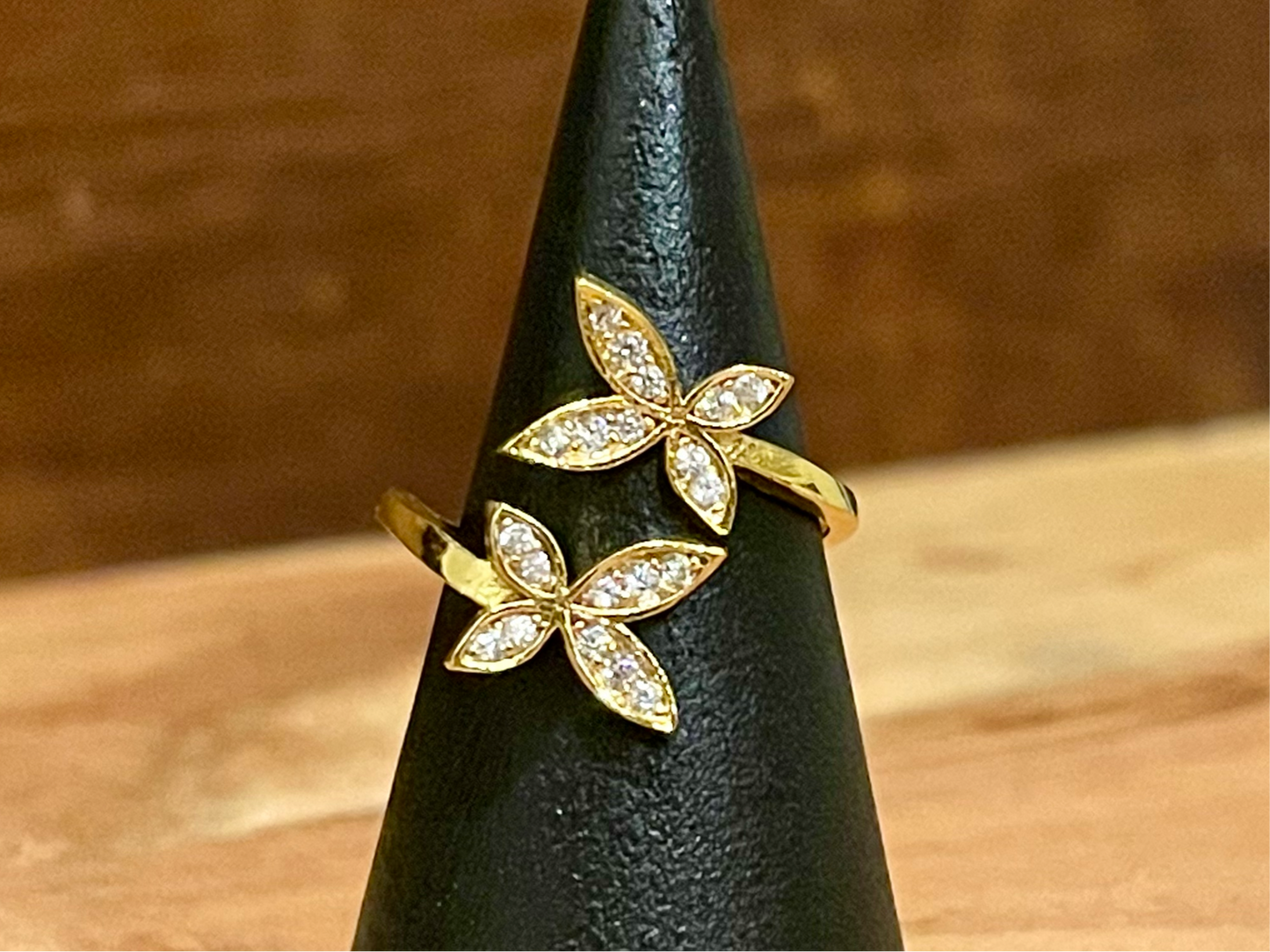 Gold Micro Pave Butterfly Ring-Adjustable