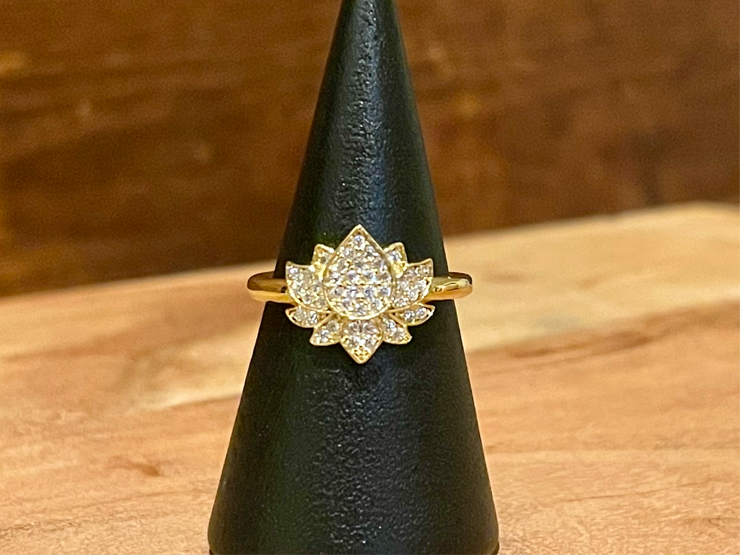 Gold Micro Pave Lotus Ring-Adjustable