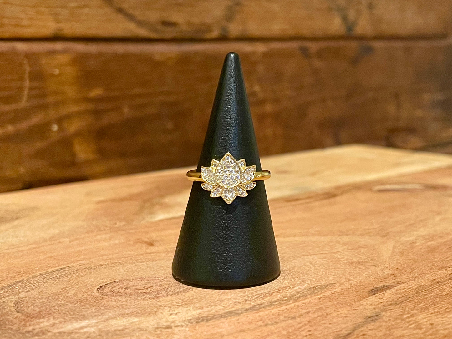 Gold Micro Pave Lotus Ring-Adjustable