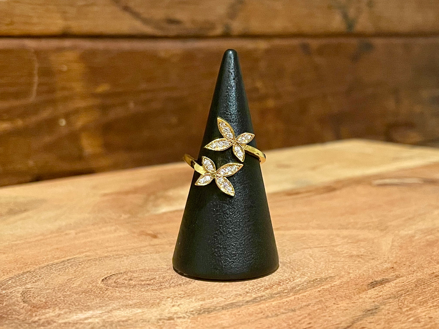 Gold Micro Pave Butterfly Ring-Adjustable