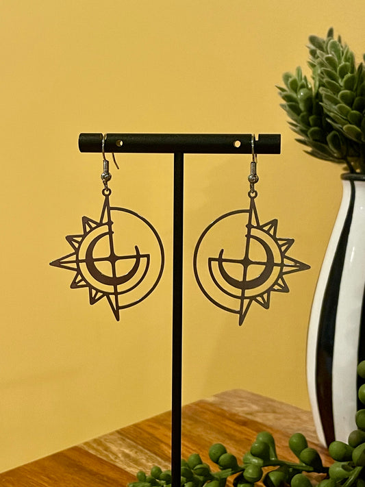 Sun Compass Silver Earrings